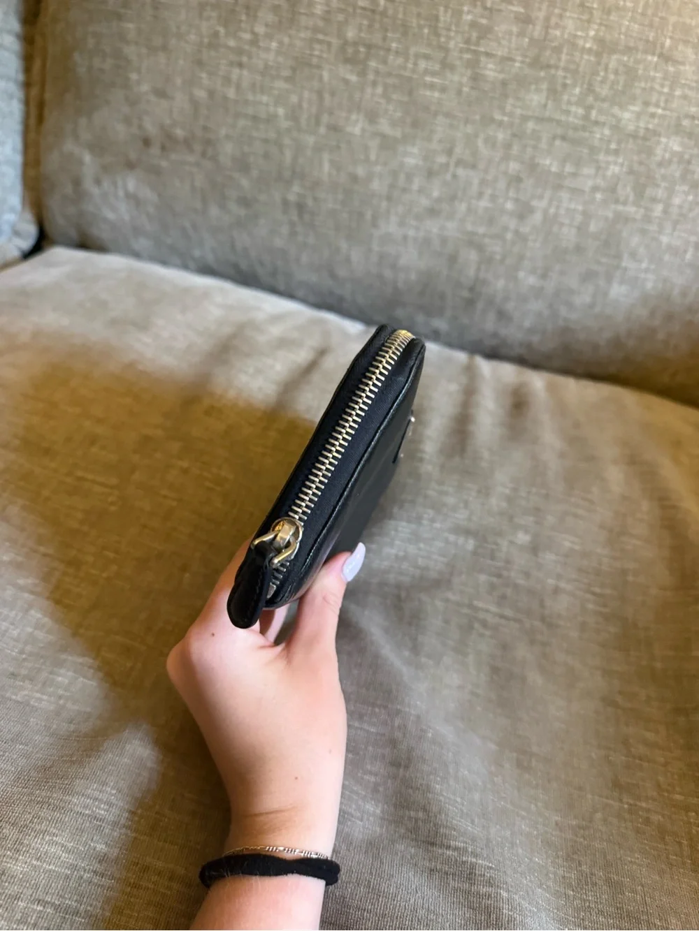 Prada Black Saffiano Zip Wallet with Silver Logo